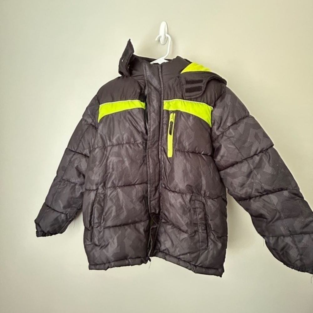 Xersion Gray‎ and Yellow Puffer Jacket with Quilted Design